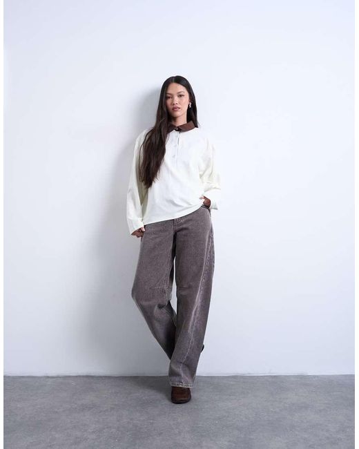 TOPSHOP White Rugby Long Sleeve Polo Top