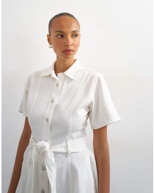 TOPSHOP White Denim Shirt Belted Mini Dress