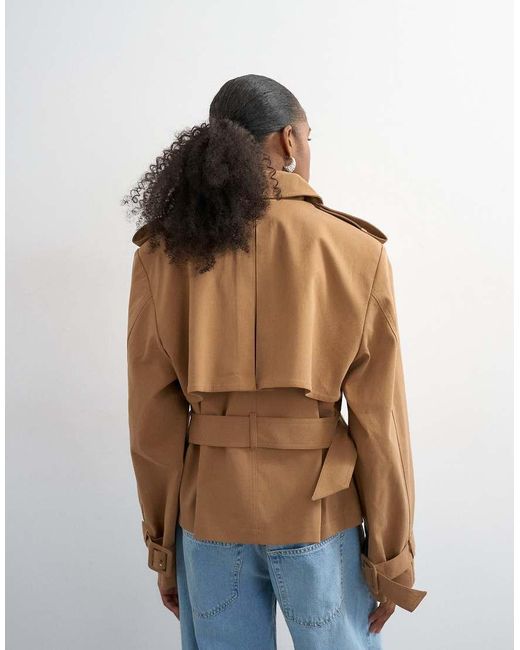 TOPSHOP Blue Cropped Funnel Neck Trench