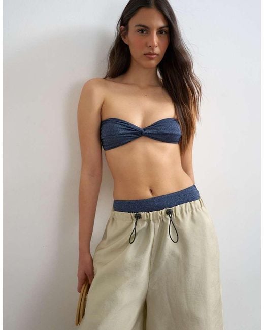 TOPSHOP Blue Hawaii Glitter Bandeau Bikini Top