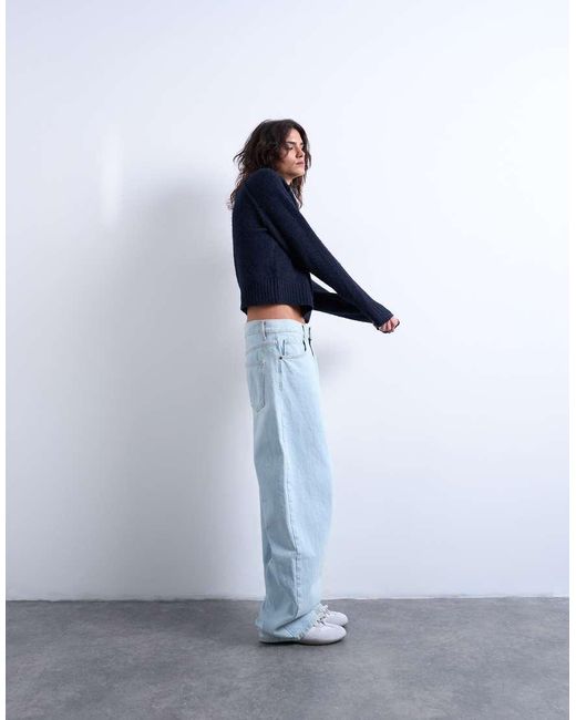 TOPSHOP Blue Knitted Raglan Exposed Seam Jumper