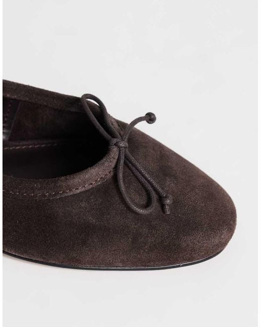 TOPSHOP Brown Dottie Real Suede Block Heel Ballet Shoe