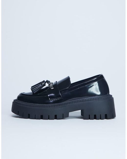 TOPSHOP Blue Cameron Tassel Loafers With Cleated Soles