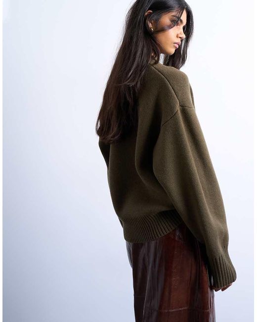 TOPSHOP Brown Knitted Chunky All Needle Clean Crew Jumper