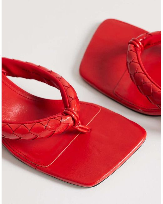 TOPSHOP Red Emily Pin Mid Heel Woven Toe Thong Sandals