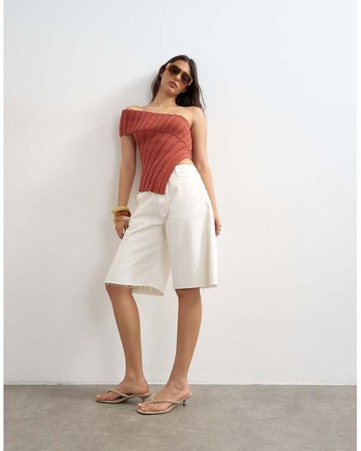 TOPSHOP White Knit One Shoulder Asymmetric Top