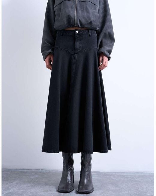 TOPSHOP White Denim Yoke Front Maxi Skirt