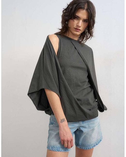 TOPSHOP Black Cape Draped Tee