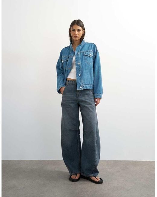 TOPSHOP Blue Funnel Neck Elastic Hem Detail Jacket Mid
