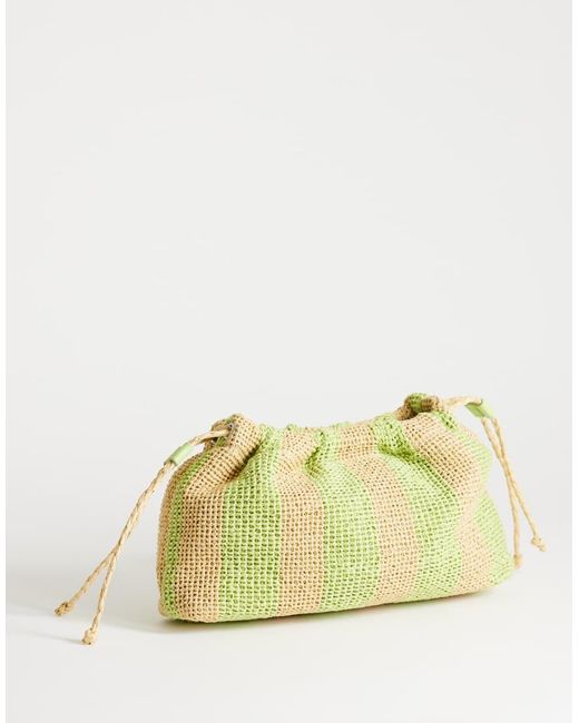 TOPSHOP Yellow Jay Medium Stripe Straw Clutch Bag
