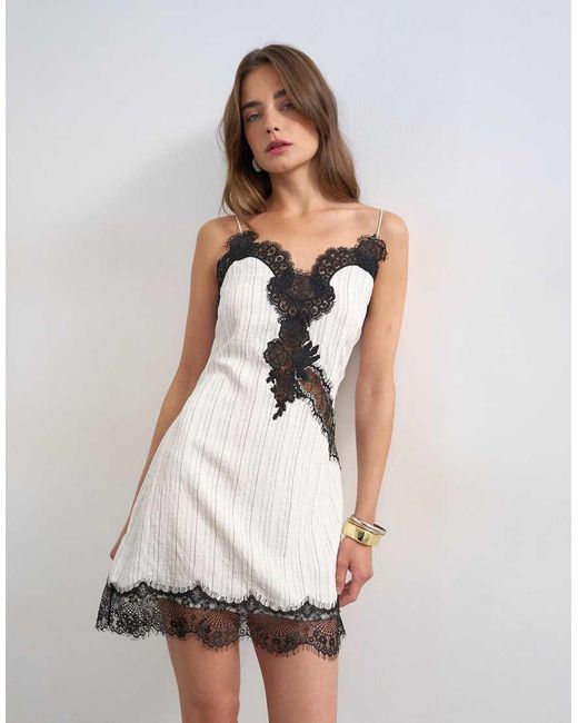 TOPSHOP White Lace Insert Mini Slip Dress With Open Back Cowl