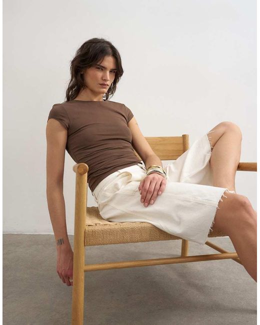 TOPSHOP Brown Faced Short Sleeve Tee