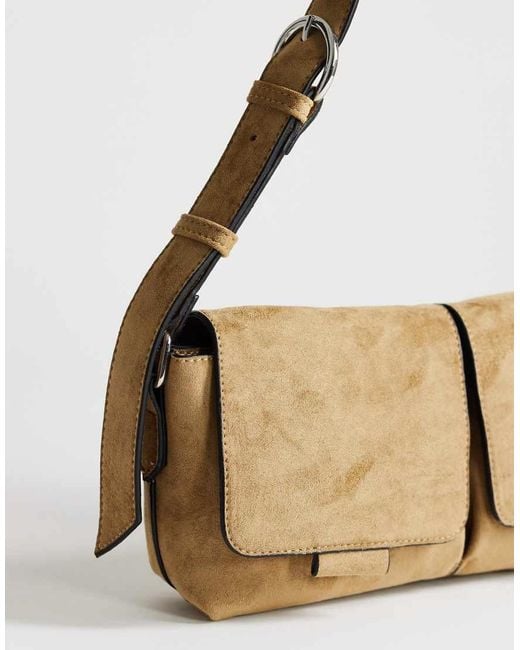 TOPSHOP Natural Joanie Small Suedette Shoulder Bag With Front Pockets