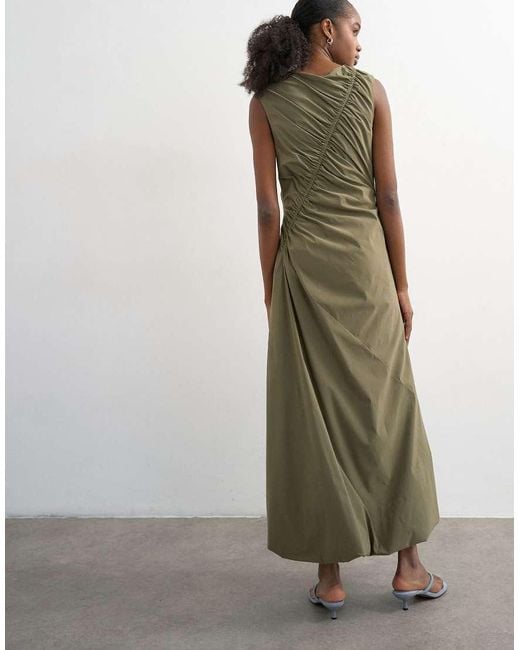 TOPSHOP Green Drawcord Detail Tech Fabric Balloon Maxi Dress