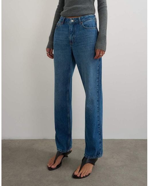 TOPSHOP Blue Vintage Straight Mid Rise Jean