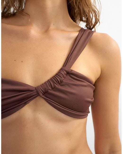 TOPSHOP Brown Tiana Off Shoulder Bikini Top With Twist