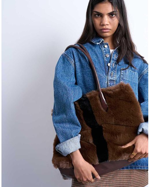 TOPSHOP Blue Teven Faux Fur Tote Bag
