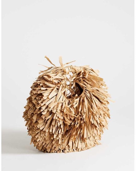 TOPSHOP Metallic Milo Medium Straw Fringe Grab Bag
