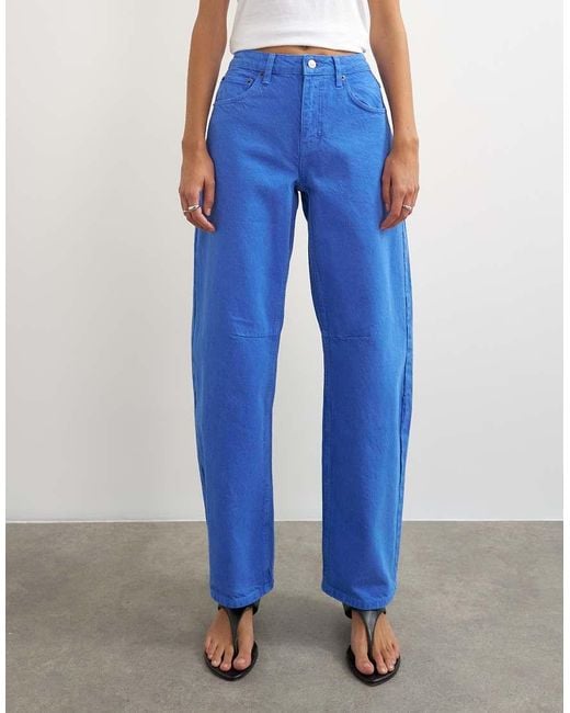 TOPSHOP Blue Barrel Mid Rise Jean for men