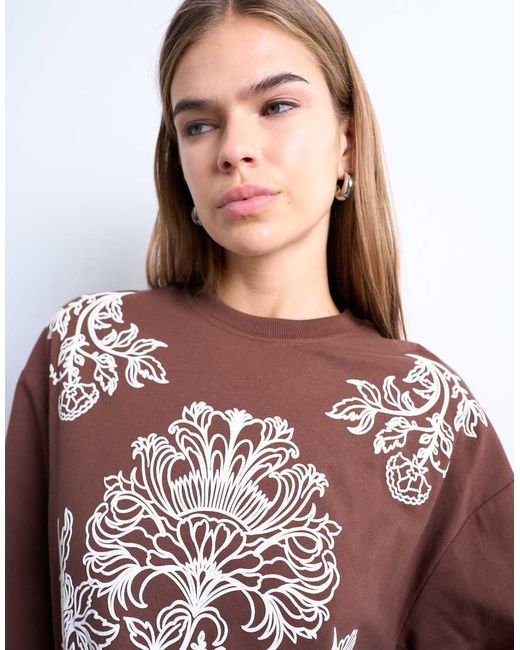 TOPSHOP Brown Graphic Paisley Long Sleeve Skater Tee