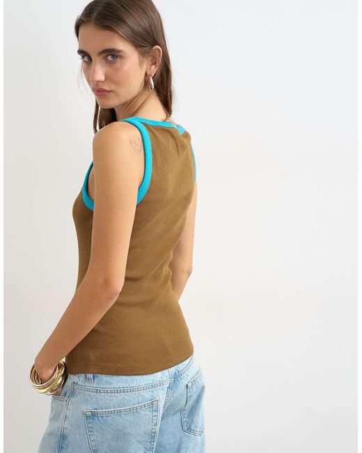 TOPSHOP White Teal Tipping Slash Neck Racer Vest