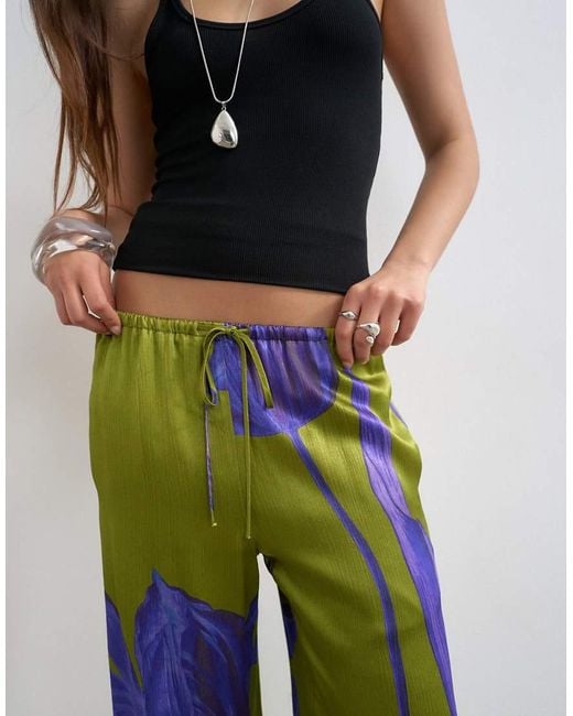 TOPSHOP Purple Satin Tie Waist Wide Leg Trouser