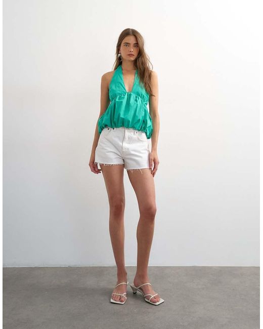 TOPSHOP Blue Halter Neck Bubble Hem Top-No Colour