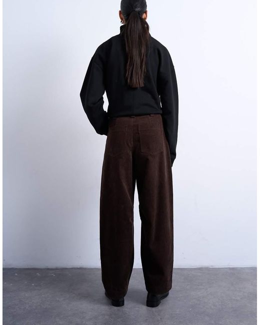 TOPSHOP Brown Cord High Rise Barrel Trouser