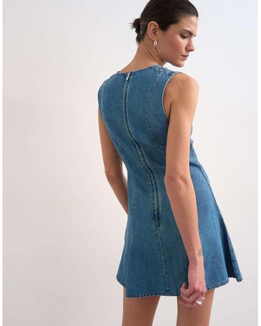 TOPSHOP Blue Denim Seamed Flippy Mini Dress