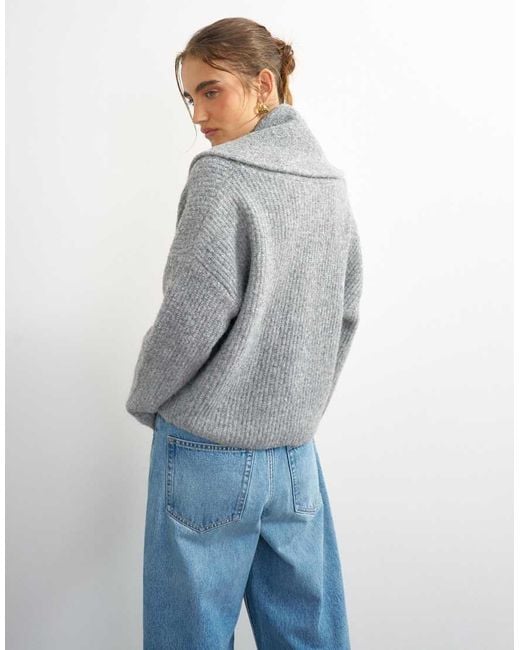 TOPSHOP Blue Knitted Shawl Collared Cardigan