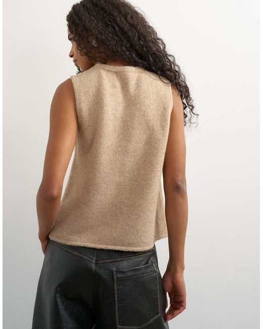 TOPSHOP Brown Knitted Key Hole Tank Top