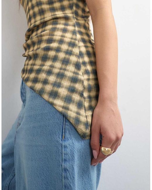 TOPSHOP Brown Mesh Check Funnel Tunic Top