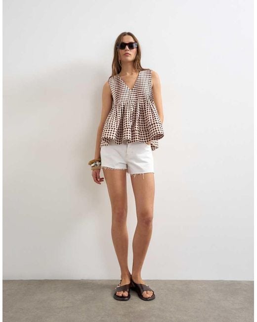 TOPSHOP White V-neck Pintuck Detail A-line Top