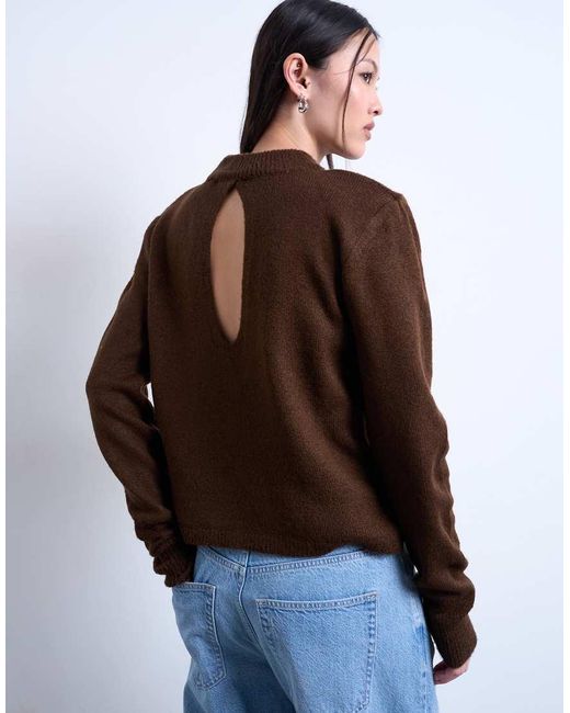 TOPSHOP Blue Knitted High Back Cut Out Top With Shoulder Pads