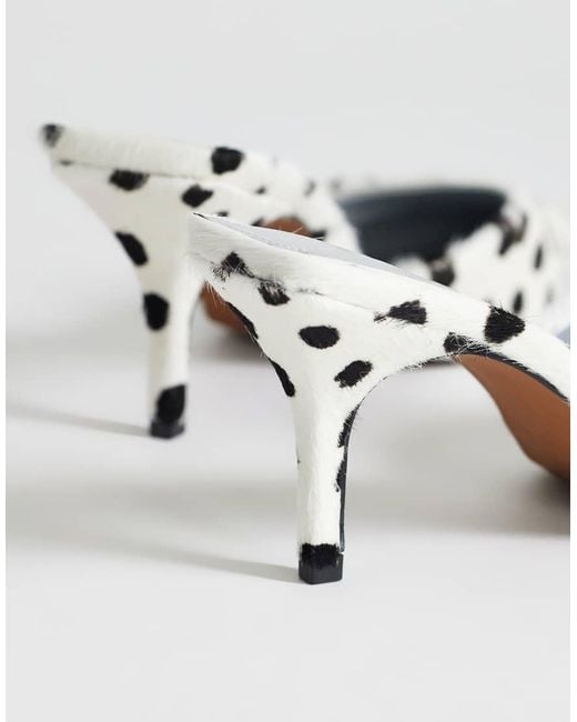 TOPSHOP White Alfie Real Hair On Leather Pointed Mid Heeled Court