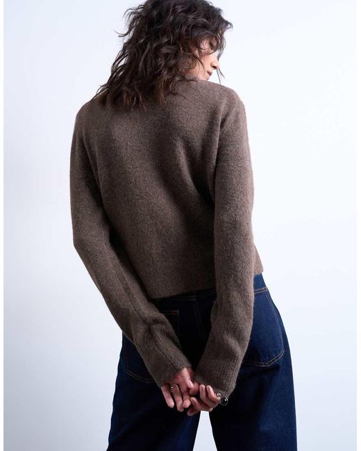 TOPSHOP Brown Knitted Covered Button Cardigan