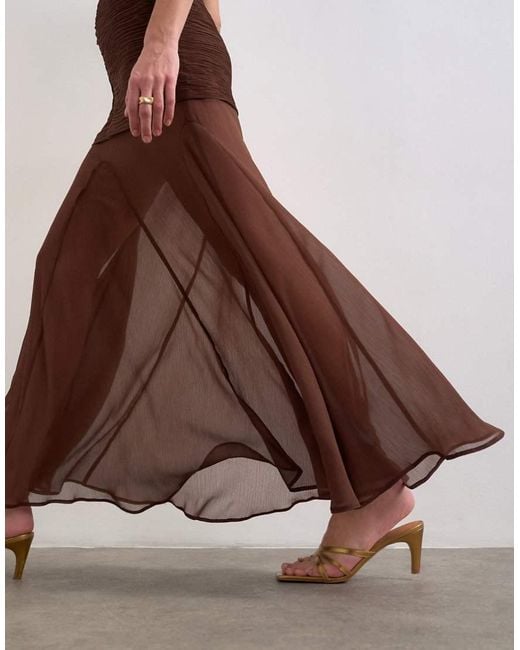 TOPSHOP Brown Satin High Neck Pleated Dropped Waist Maxi Dress