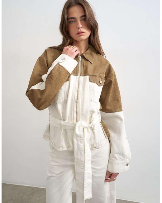 TOPSHOP White Denim Two-Toned Cinch Jacket