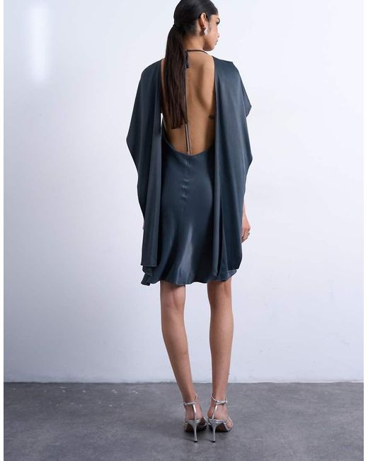TOPSHOP Blue Satin Scarf Neck Mini Dress