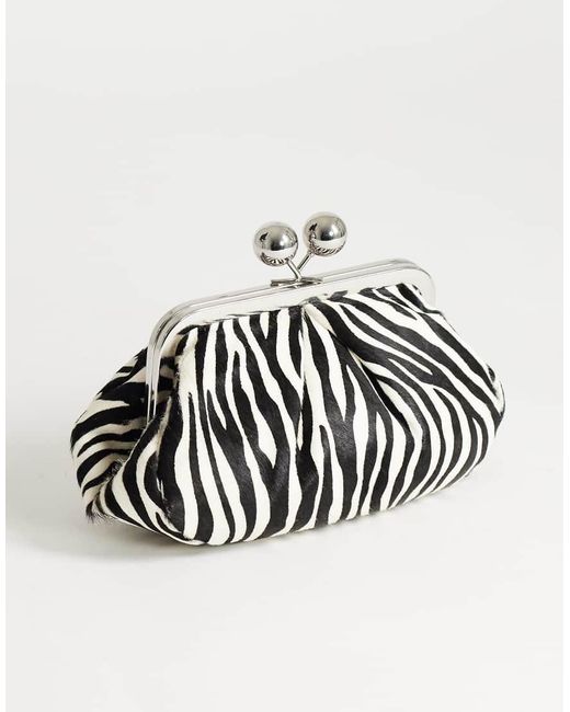 TOPSHOP White Clover Hair On Real Leather Clutch Bag