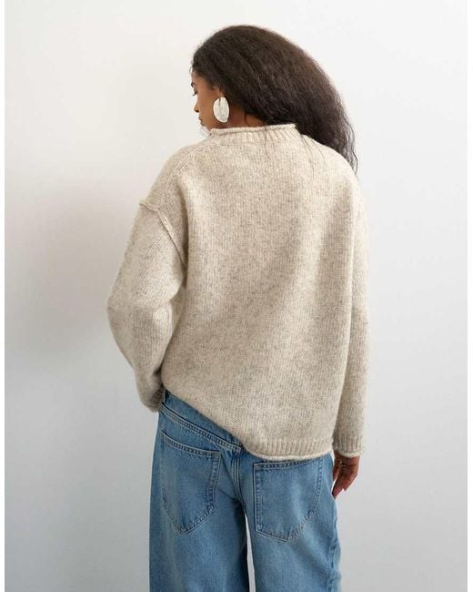 TOPSHOP Blue Knitted Roll Edge Relaxed Fit Jumper With Wool