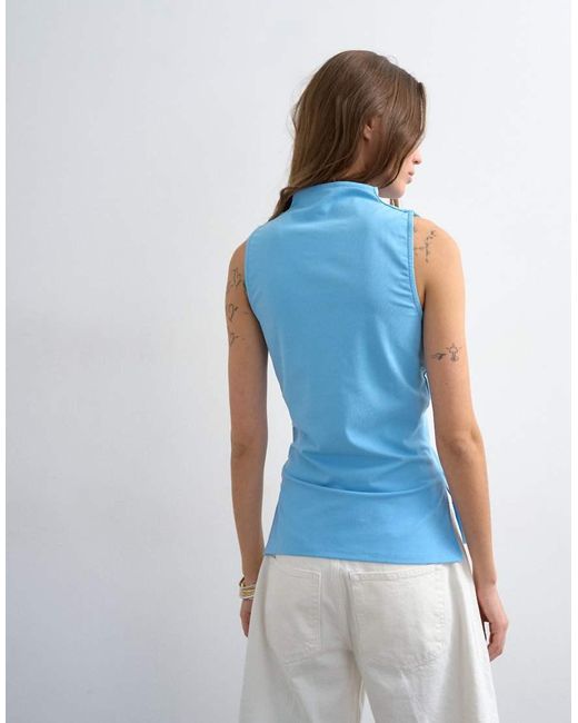 TOPSHOP Blue Formal Twist Front Funnel Neck Cowl Top