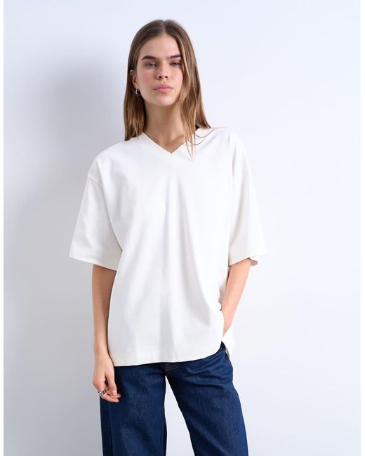 TOPSHOP White V-Neck Premium Interlock Tee