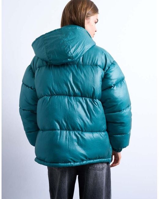 TOPSHOP Blue High Shine Ripstop Puffer Jacket