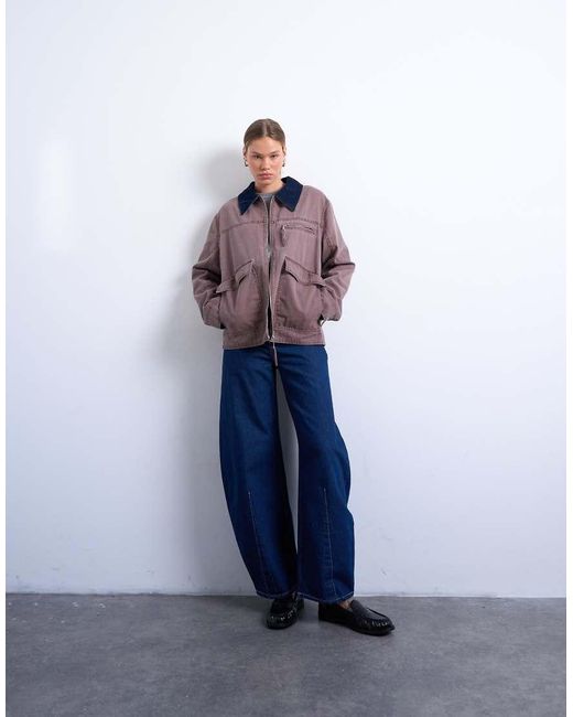 TOPSHOP Purple Barn Jacket With Contrast Collar Detail