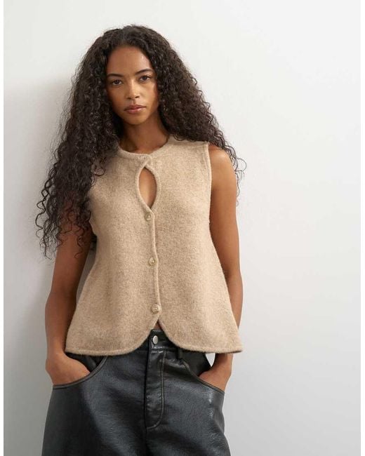 TOPSHOP Brown Knitted Key Hole Tank Top