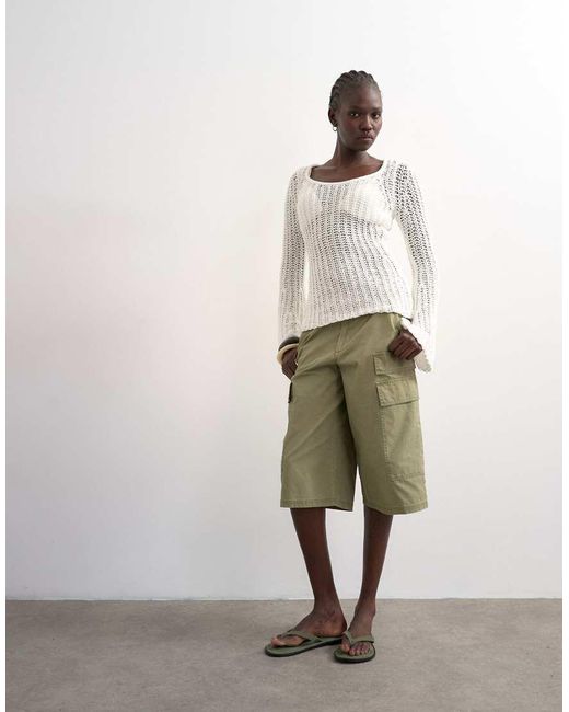 TOPSHOP White Knit Open Stitch Long Sleeve Top