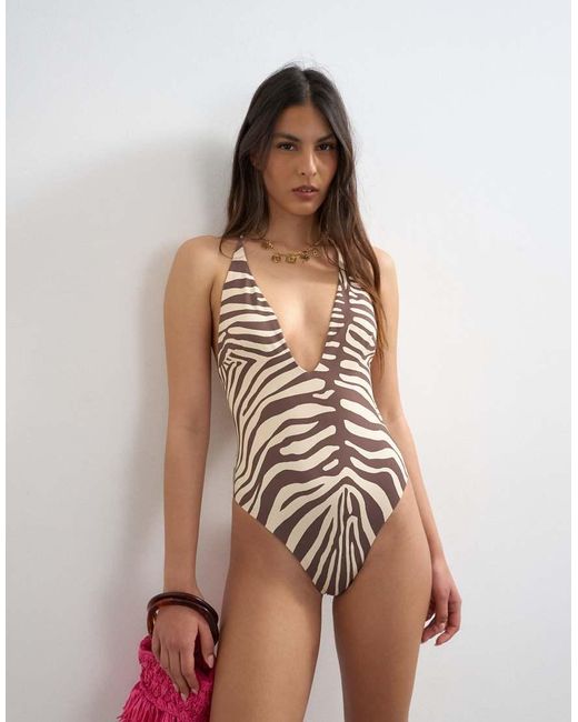 TOPSHOP Multicolor Carlie Swimsuit With Twisted Back Detail