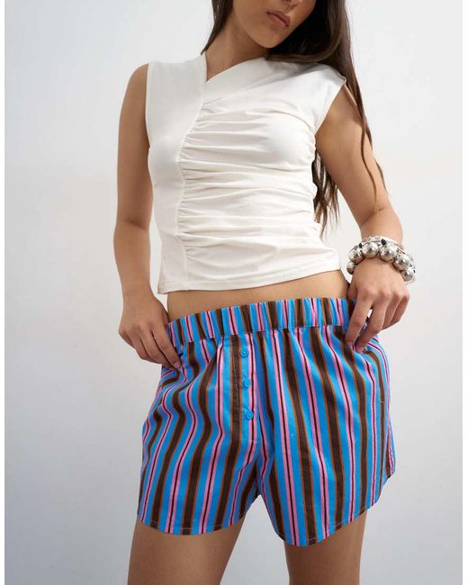 TOPSHOP Blue Poplin Stripe A-line Boxer Shorts