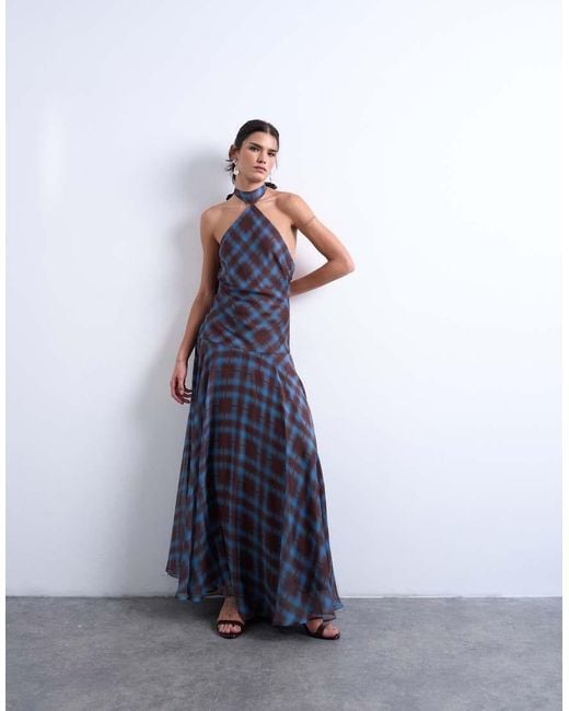 TOPSHOP Blue Volume Hem Dropped Waist Maxi Dress